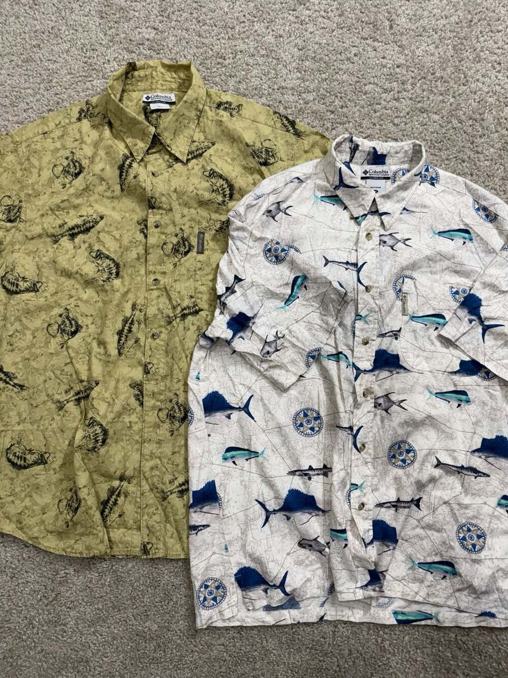 Lot of 2 Columbia Men's XXL Short Sleeve Fishing Shirts Bass & Nautical Prints